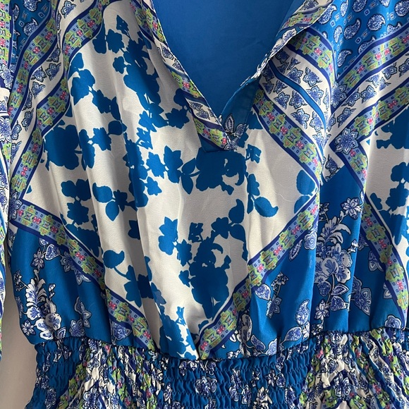 En Focus Studio Blue and White Print Dress - Picture 3 of 8